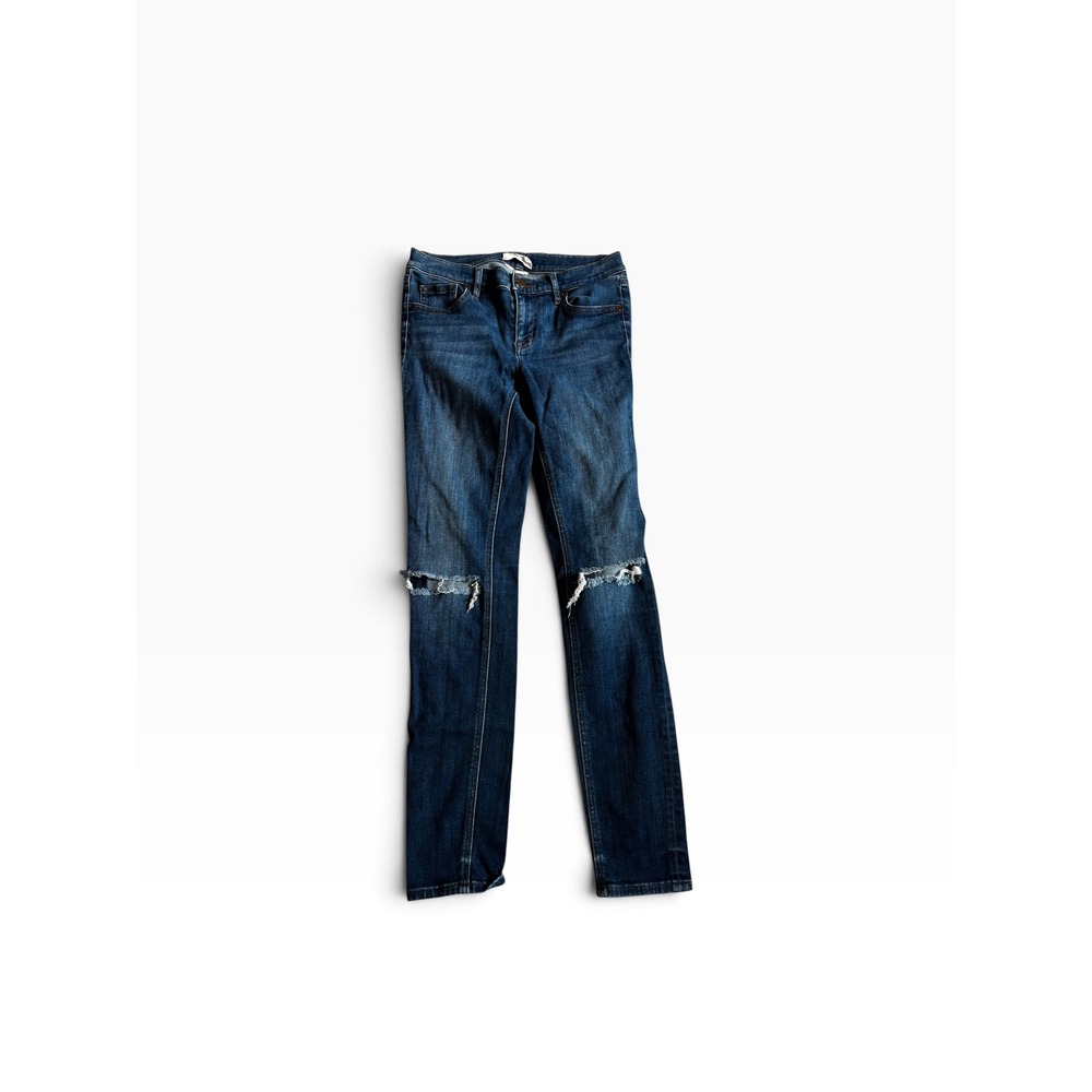 Lou & Grey Skinny Jeans 26 Blue Distressed Knee Dark Wash Denim